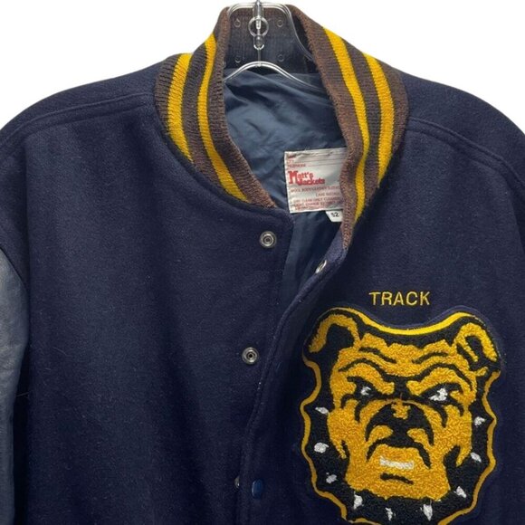 NC A&T AGGIES Varsity Letterman Wool & Leather Jacket Navy Gold Size 52 Vintage - Picture 4 of 5